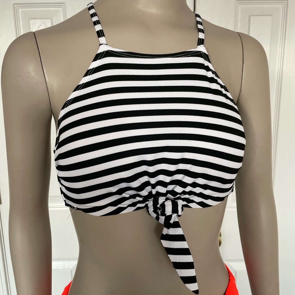 Target black and white striped bikini top